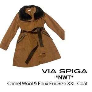 *NWT* Via Spiga Wool & Faux Fur Camel Coat